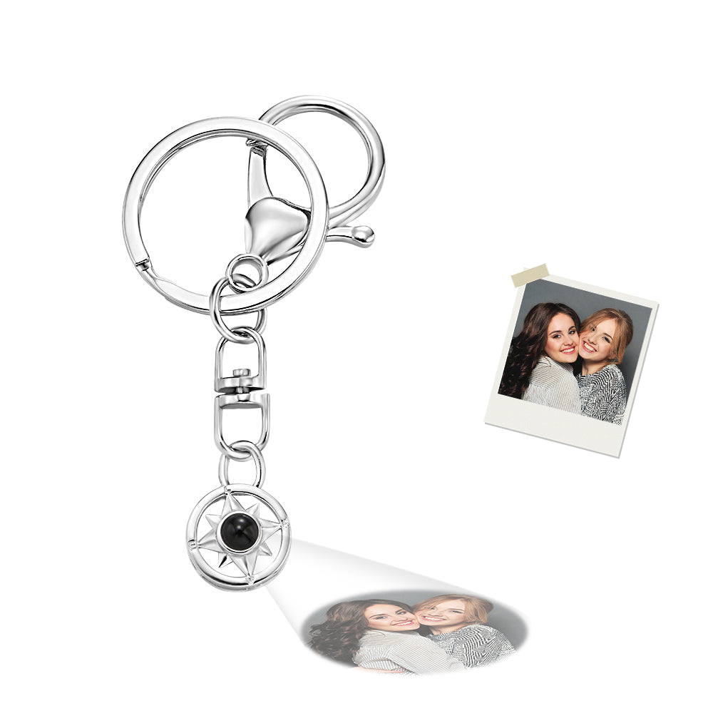 Benutzerdefinierte Fotoprojektion Schlüsselanhänger Personalisierte Kompassprojektion Schlüsselanhänger Gedenkgeschenk - soufeelde