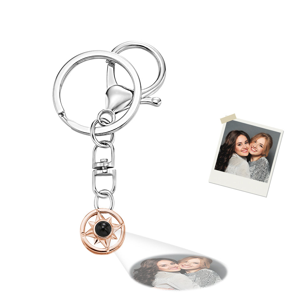 Benutzerdefinierte Fotoprojektion Schlüsselanhänger Personalisierte Kompassprojektion Schlüsselanhänger Gedenkgeschenk - soufeelde