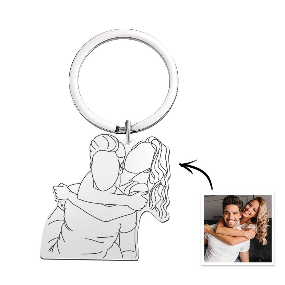Benutzerdefinierte Handzeichnung Graviert Schlüsselanhänger Edelstahl Memorial Geschenke Line Art Geschenk Für Ihn - soufeelde