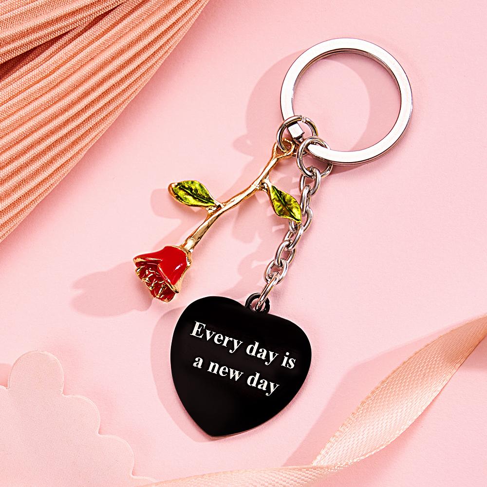 Personalisiertes Rosen-anhänger-herz Keychain Eleganter Blumen-schlüsselring Für Sie - soufeelde