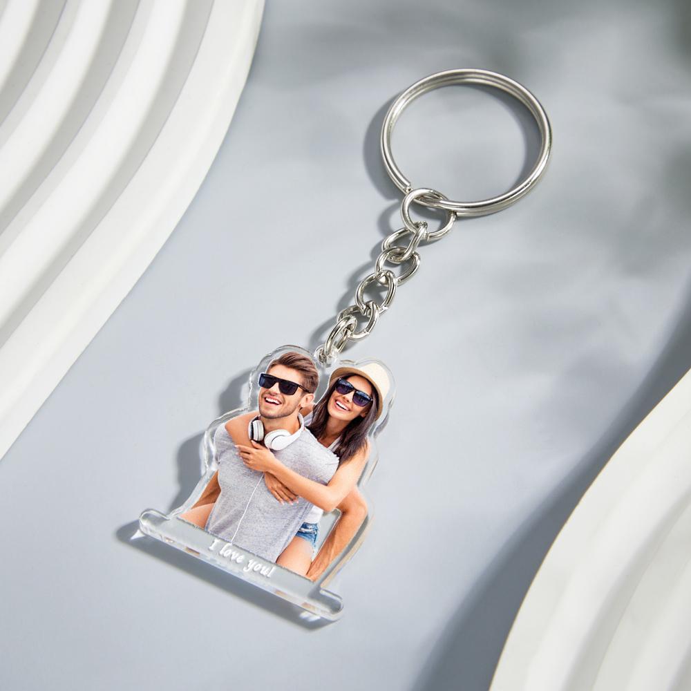 Kundenspezifischer Foto-acryl-schlüsselanhänger Mit Text Einzigartige Geschenke Für Paare - soufeelde