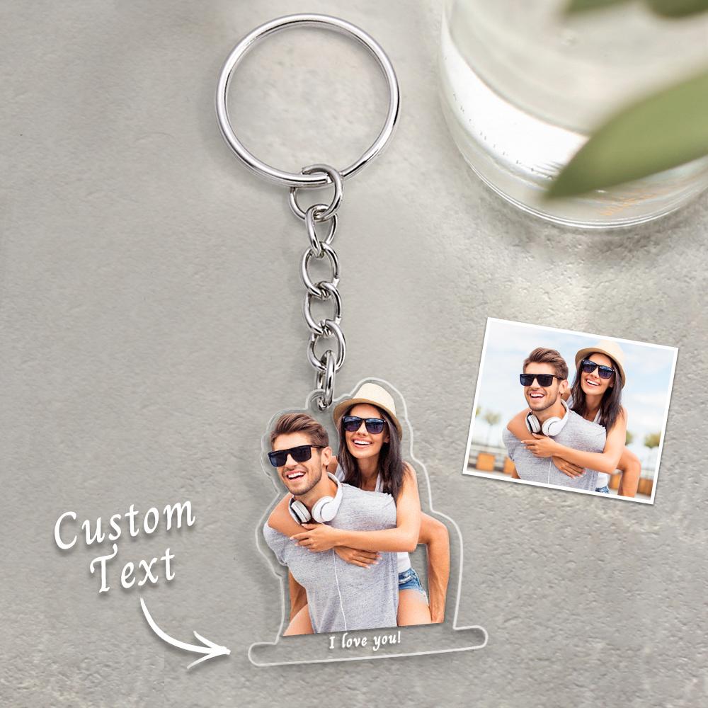 Kundenspezifischer Foto-acryl-schlüsselanhänger Mit Text Einzigartige Geschenke Für Paare - soufeelde