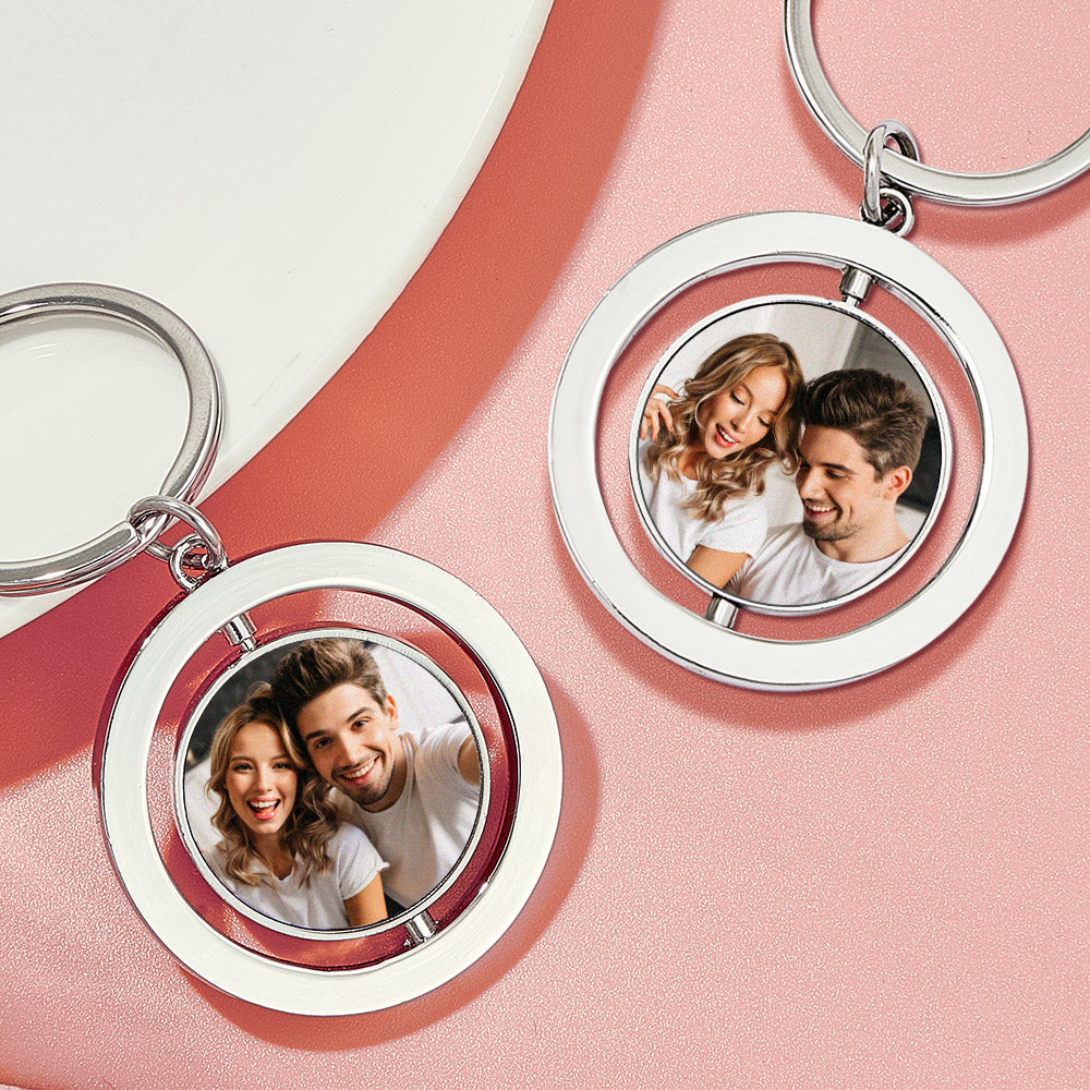 Personalisierter Foto-schlüsselanhänger, Individuelle Drehbare Doppelseitige Schlüsselanhänger, Geschenke Für Liebhaber - soufeede