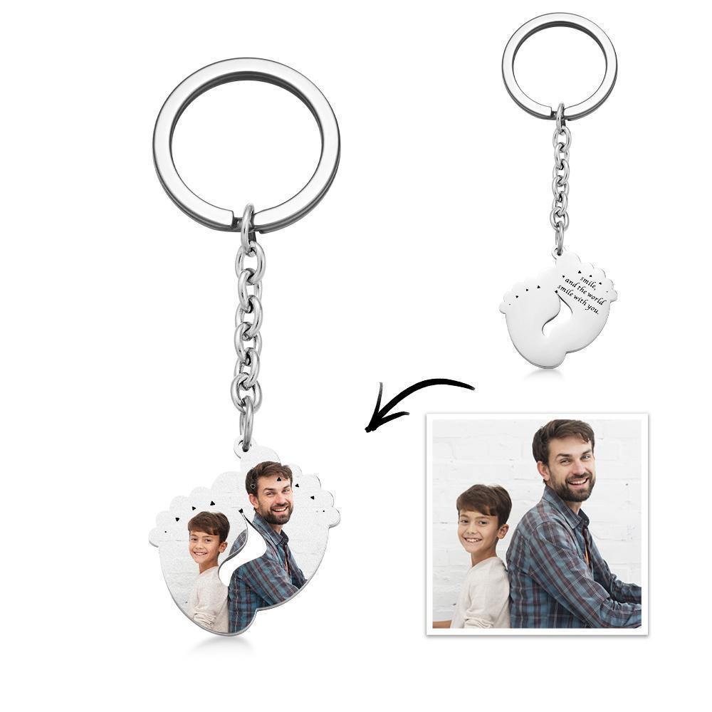 Custom Photo Feet Shape Silver Keychain - soufeelus