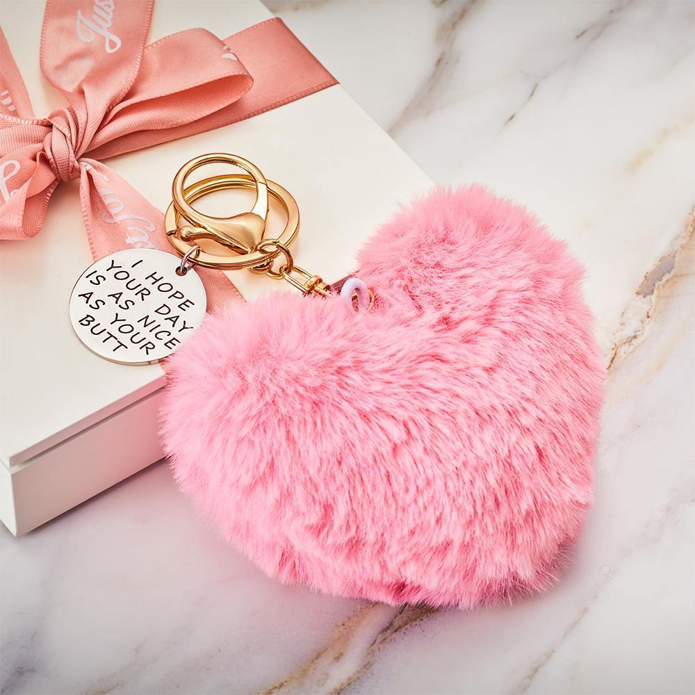 Furry And Funny Keyring for Girlfriend or Wife Pink ,Personalised Gift Idea for Wife - soufeelus