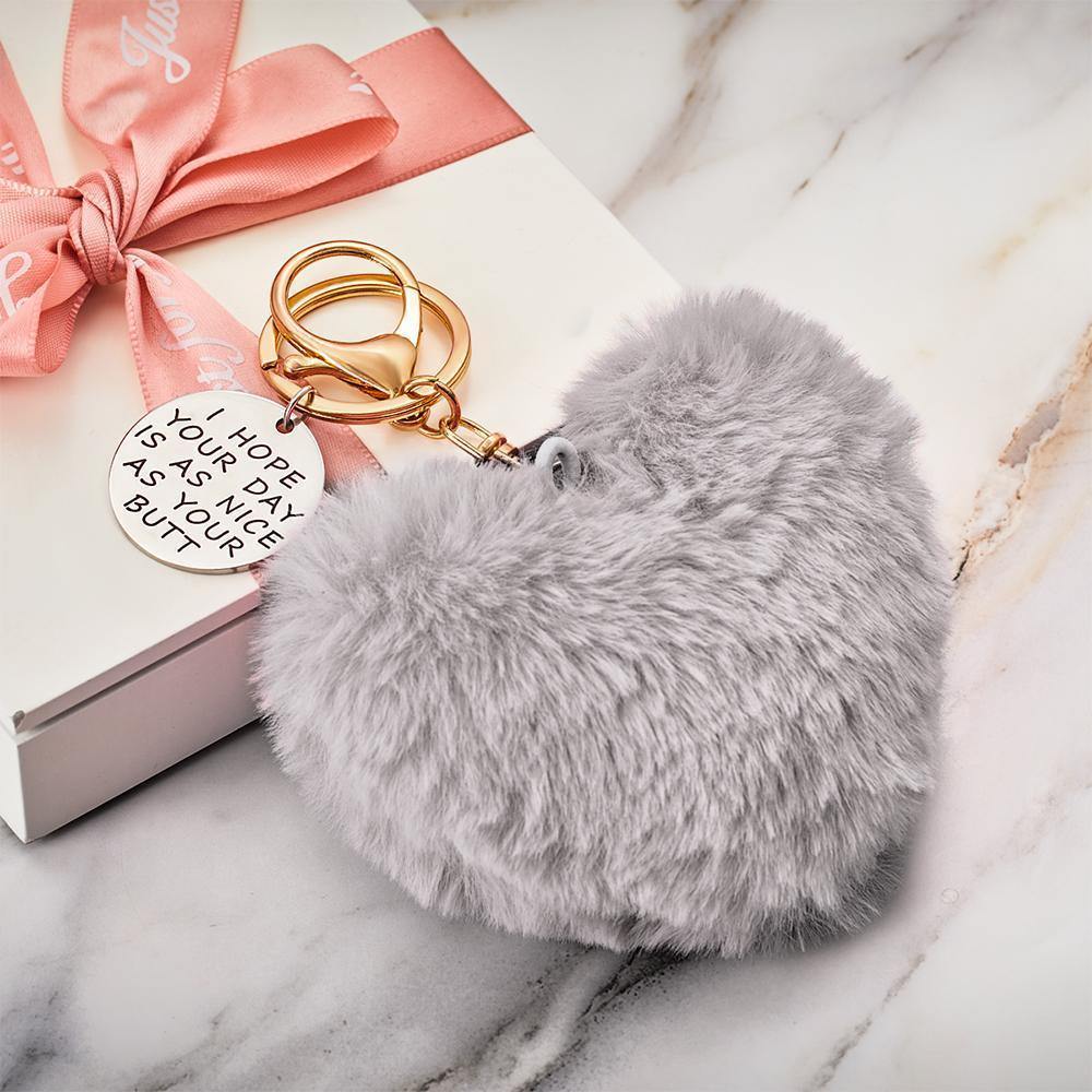 Furry And Funny Keyring for Girlfriend or Wife Pink ,Personalised Gift Idea for Wife - soufeelus