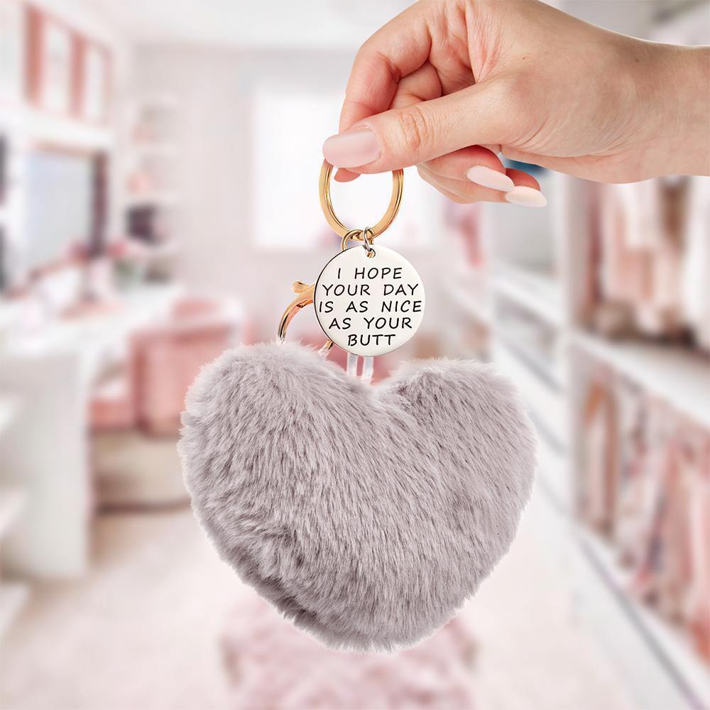 Furry And Funny Keyring for Girlfriend or Wife Pink ,Personalised Gift Idea for Wife - soufeelus