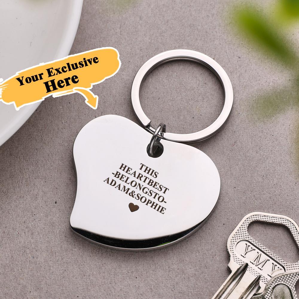 Custom Engraving This Heart Shaped Keychain Luxurious Thick Solid Heart Shaped Keychain For Friends
