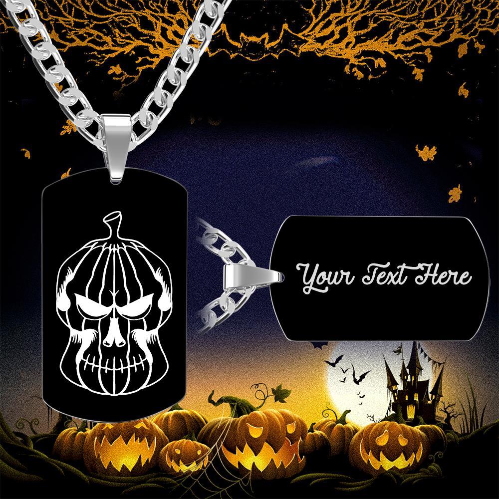 Benutzerdefinierte Gravur Halskette Kürbis Schädel Halloween Luxus Militärstil