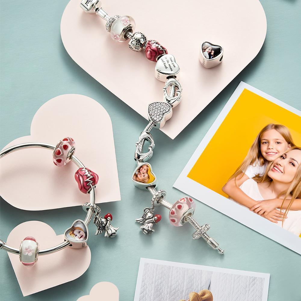 Muttertag Geschenk - Weißes Swarovski Herz Foto Charm