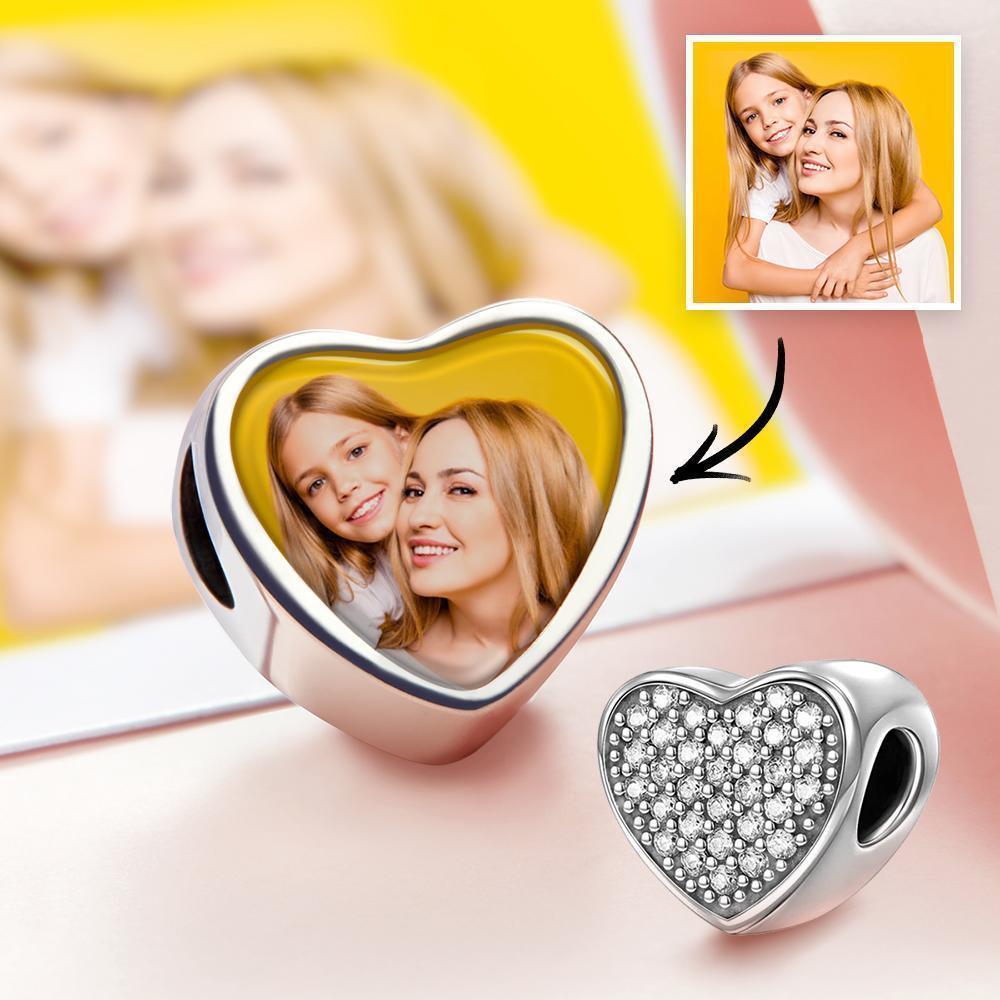 Muttertag Geschenk - Weißes Swarovski Herz Foto Charm