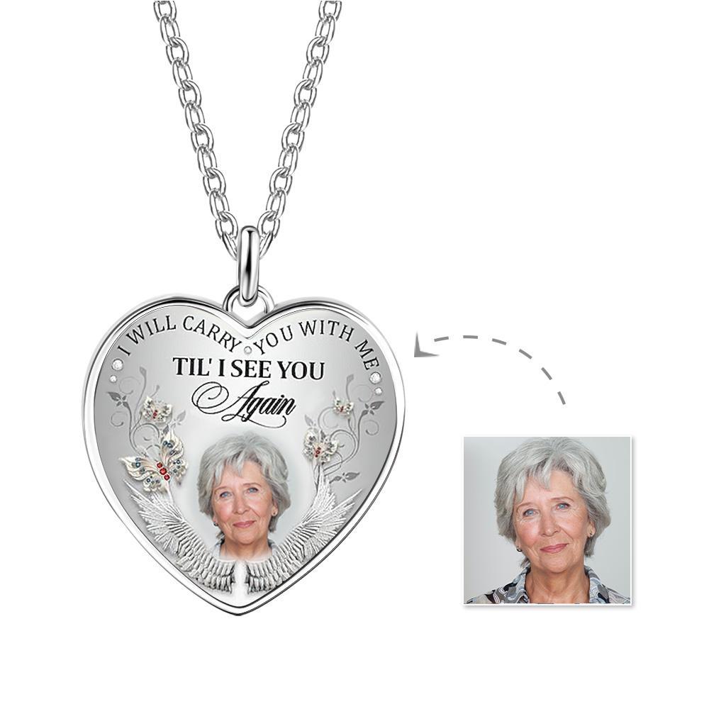 Kundenspezifischer Foto-halsketten-engel Wings Heart-shaped Gedenken Geschenke - soufeelde