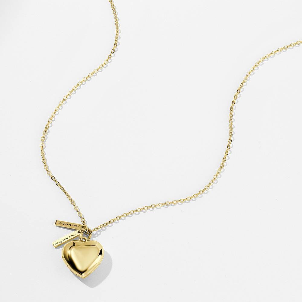 Herz Foto Medaillon Halskette mit zwei Graviert Anhänger 14k Gold überzogene