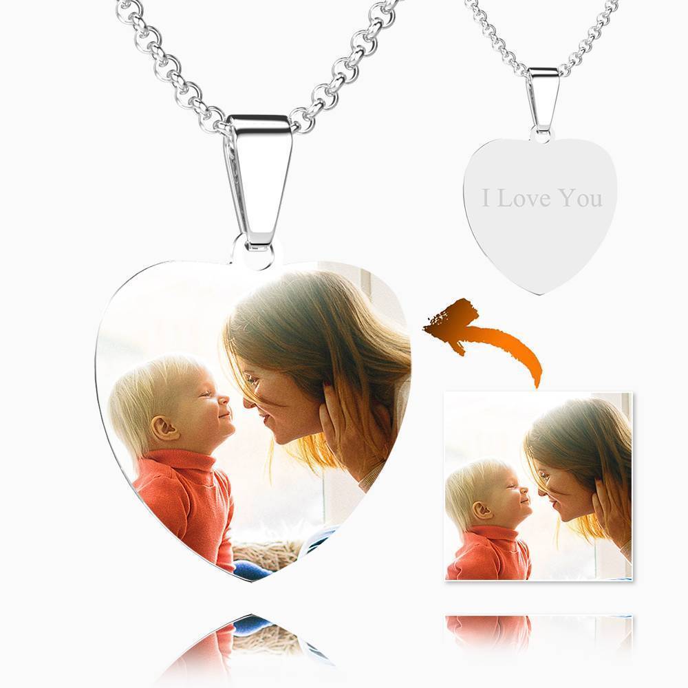 Muttertag Geschenk - Gravierte Herz Tag Foto Halskette Edelstahl