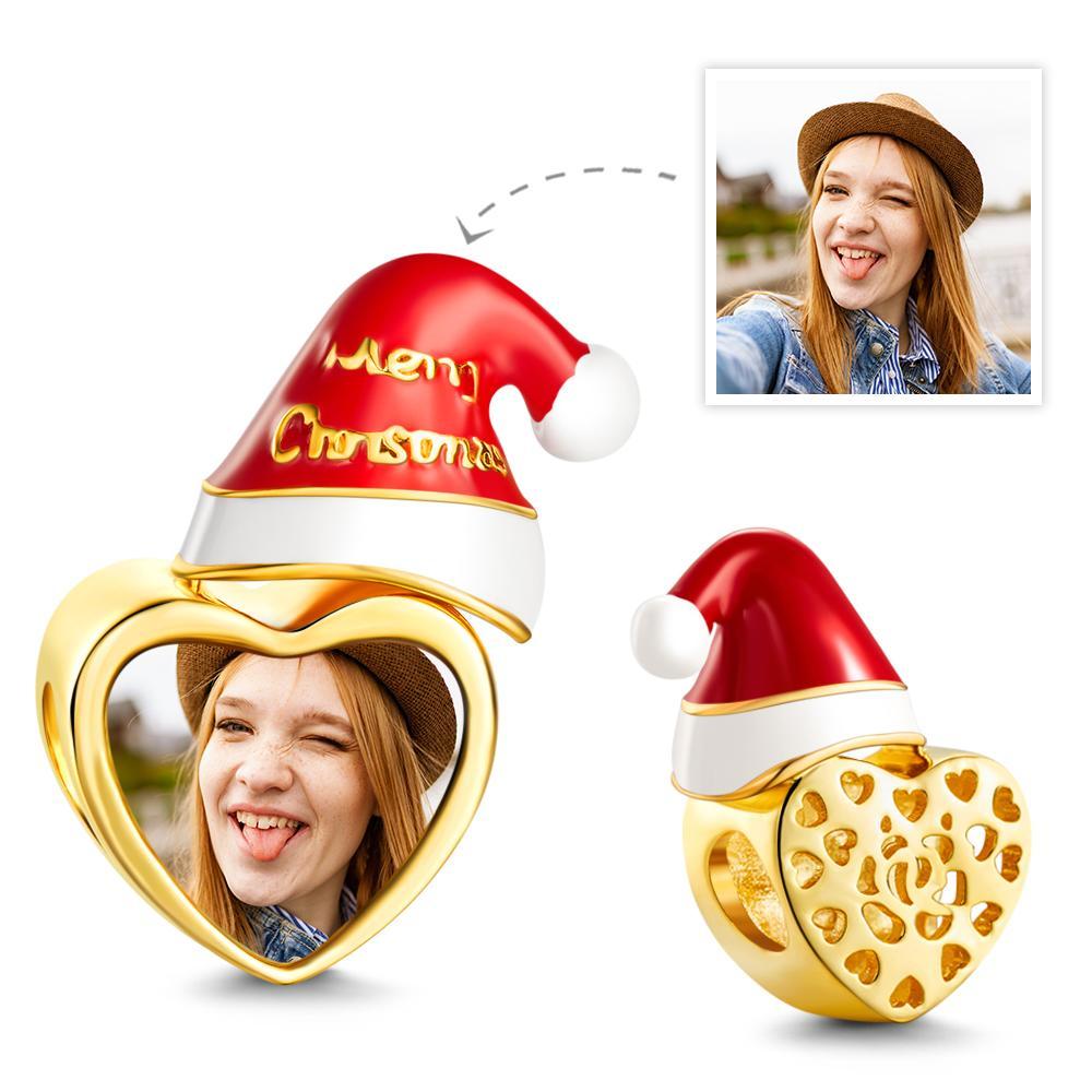 Kundenspezifischer Foto-charme-weihnachtshut Mit Herzförmigem Charme-geschenk Für Sie - soufeelde