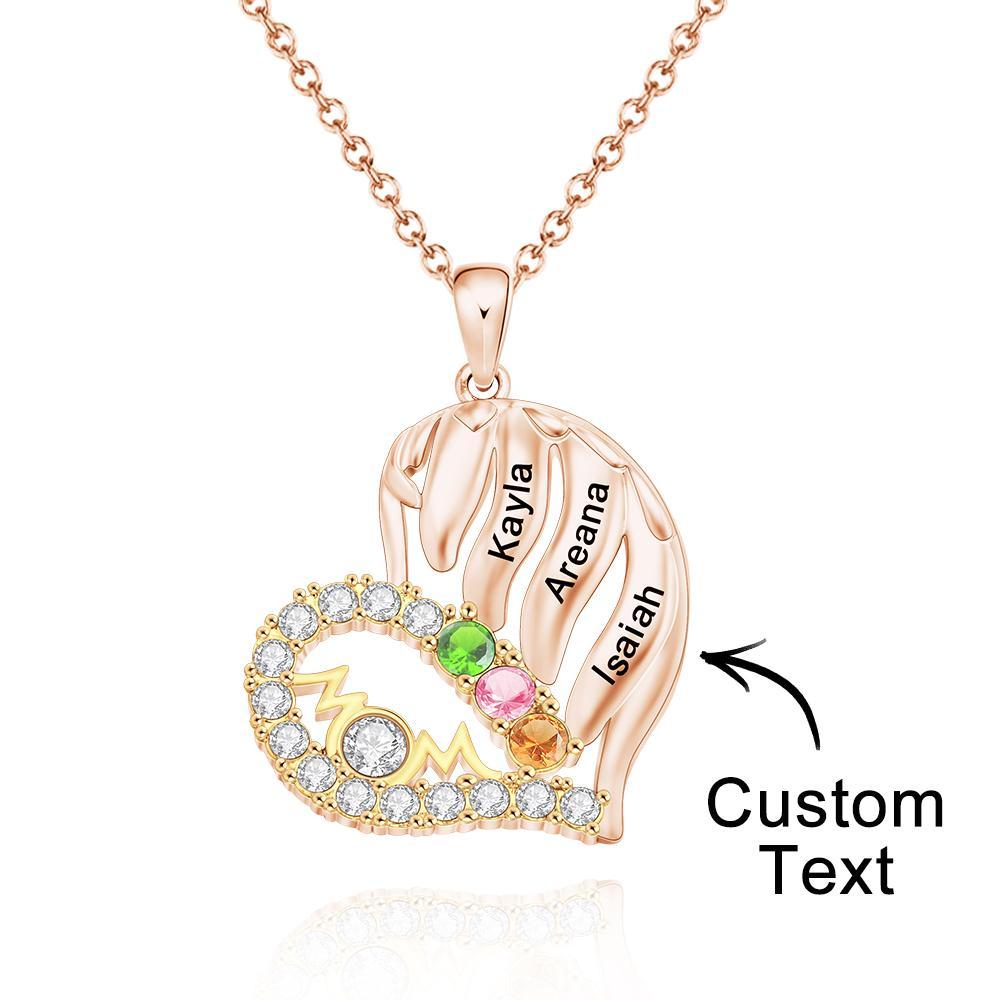 Benutzerdefinierte Gravierte Geburtsstein Halskette Herz Anhänger Halskette Geschenk Für Mama - soufeelde