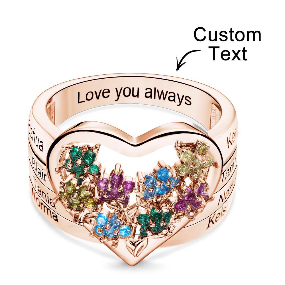 Personalisierte Ringe Mit Geburtssteingravur, Kreative Blumen, Roségold-geschenke - soufeede