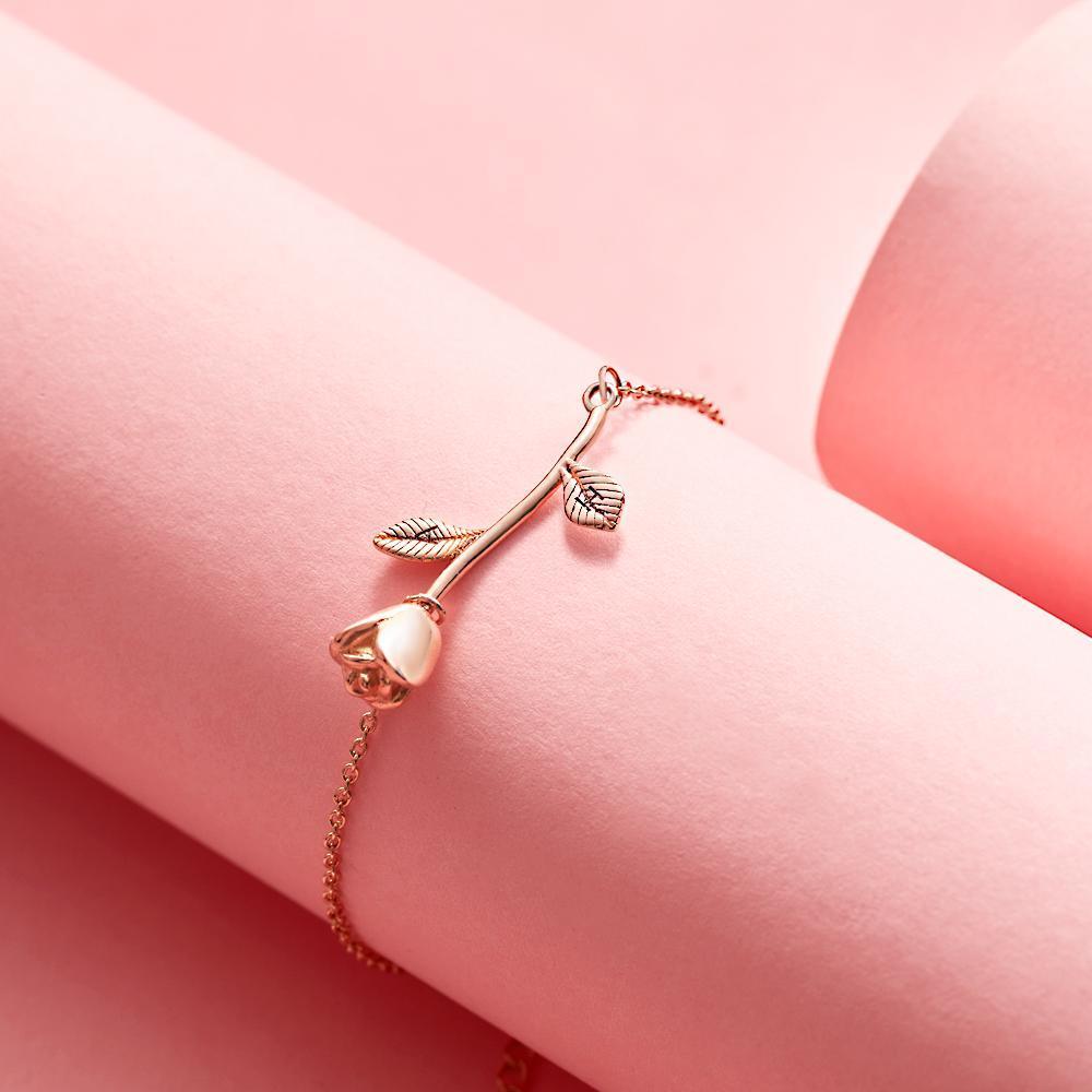 Benutzerdefinierte Gravierte Rose Armband Charm Armband Bestes Geschenk Für Ihre Freundin - soufeelde