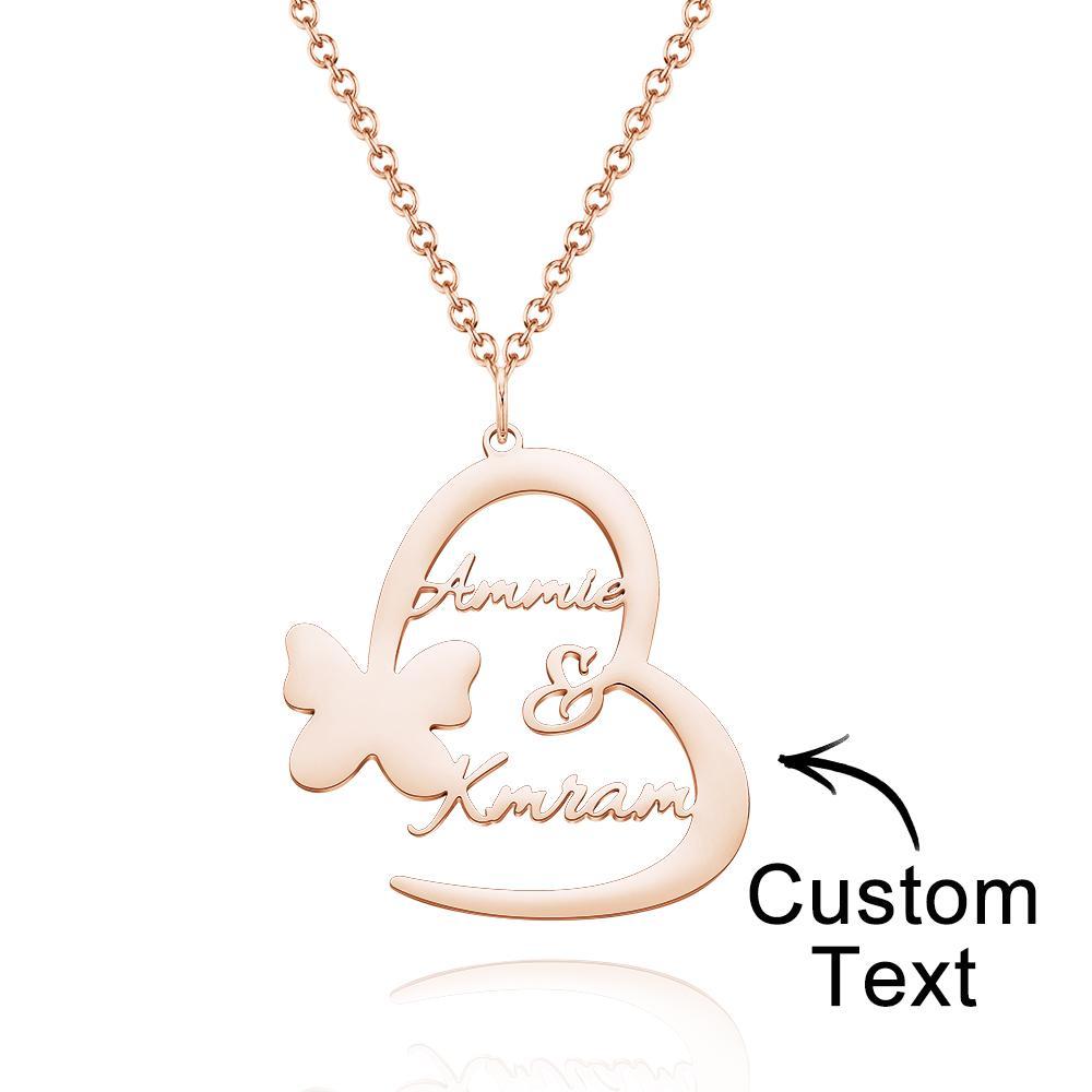Benutzerdefinierte Gravierte Halskette Herzförmige Schmetterling Halskette Geschenk Für Sie - soufeelde