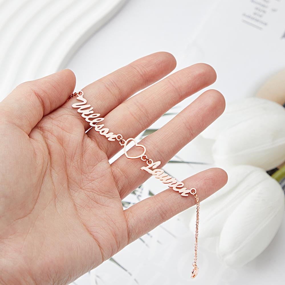 Personalisiertes Namensarmband, 18 Karat Vergoldet, Doppelter Name, Eingraviert, Verstellbar, Personalisiertes Namensarmband, Geschenk Für Paare Am Valentinstag