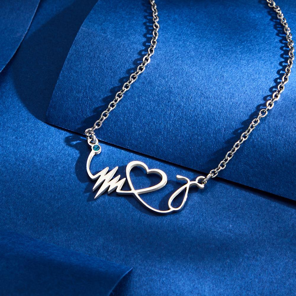 Benutzerdefinierte Birthstone Halskette Herzschlag Gedenkgeschenke - soufeelde