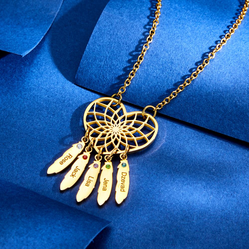 Benutzerdefinierte Gravierte Geburtsstein Halskette Dreamcatcher Geschenk Für Sie - soufeelde