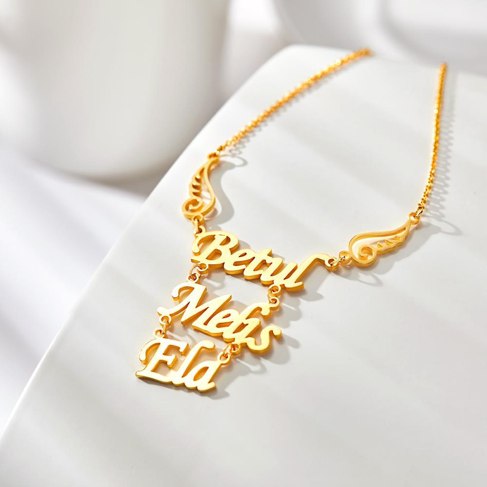 Benutzerdefinierte Name Halskette Engelsflügel Anhänger Halskette Geburtstagsgeschenk Für Frauen - soufeelde