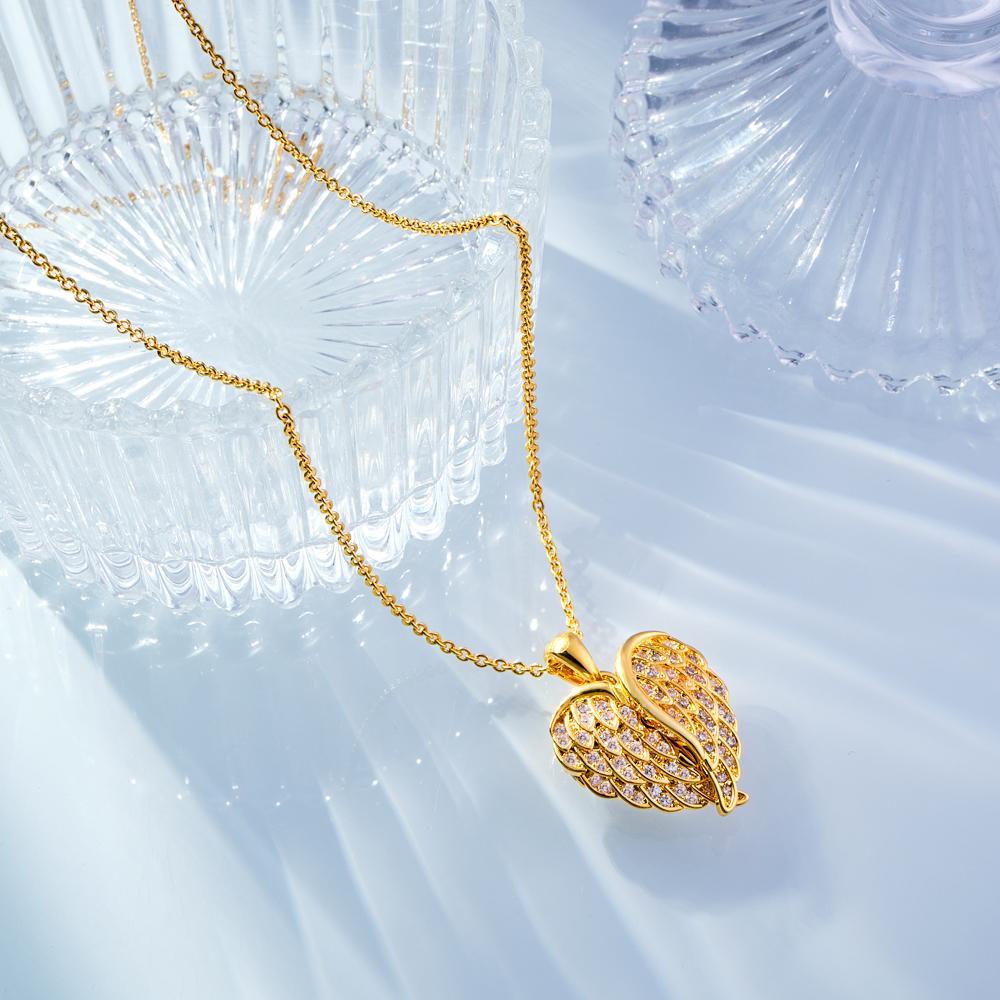 Kundenspezifischer Foto-gravierter Halsketten-engels-flügel-zarte Diamant-geschenke - soufeelde