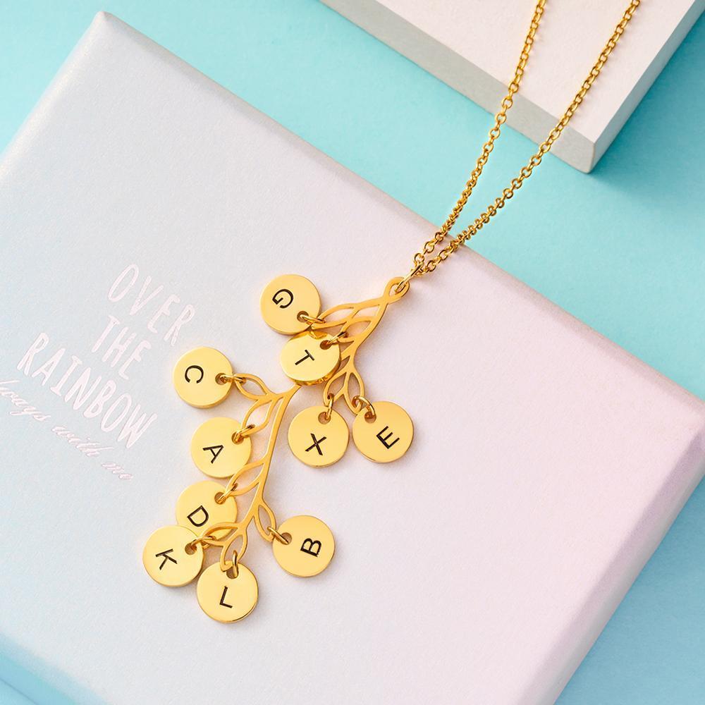 Benutzerdefinierte gravierte Buchstaben Halskette Stammbaum Halskette Geschenk für Frauen