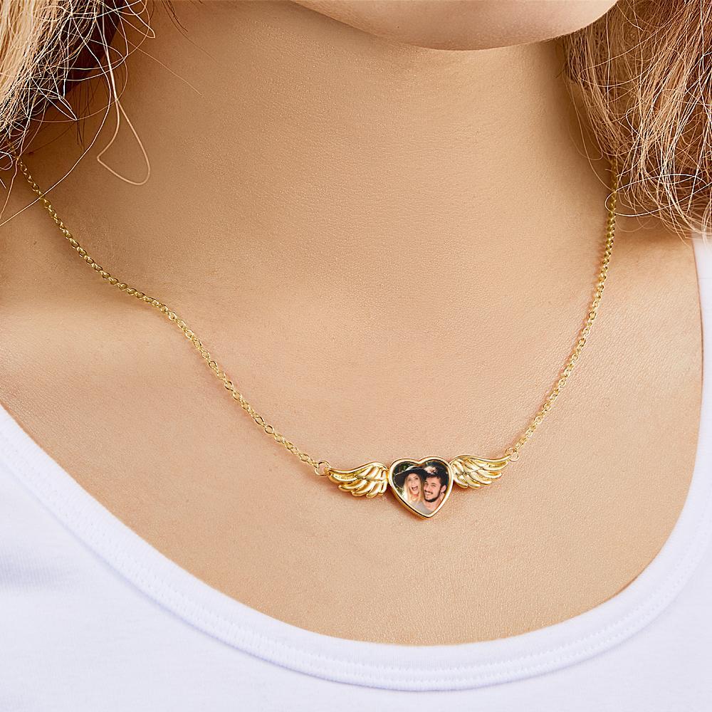 Kundenspezifische Foto-gravierte Halsketten-liebes-flügel-engels-paar-geschenke - soufeelde
