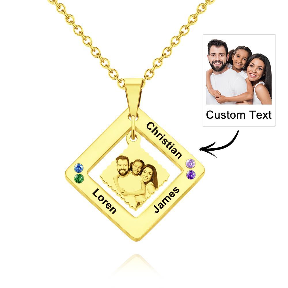 Personalisierte Halskette Mit Fotogravur Quadratisches Foto-halskettengeschenk Mit Mehreren Namen Für Frauen - soufeelde