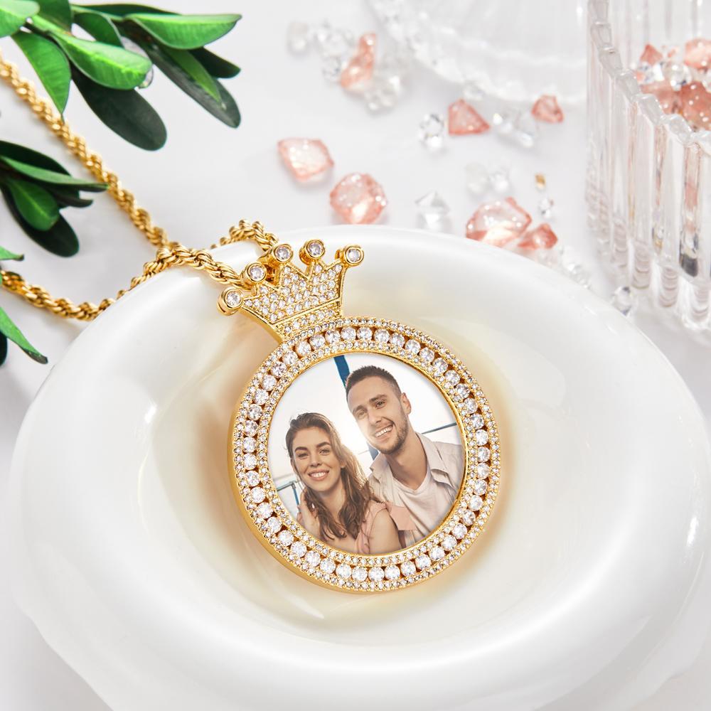 Kundenspezifische Foto-halskette Glänzendes Kronen-foto-halsketten-geschenk Für Frauen - soufeelde