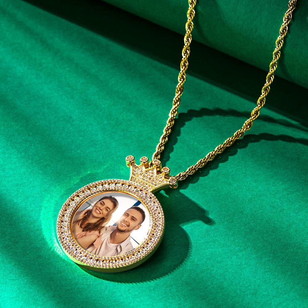 Kundenspezifische Foto-halskette Glänzendes Kronen-foto-halsketten-geschenk Für Frauen - soufeelde