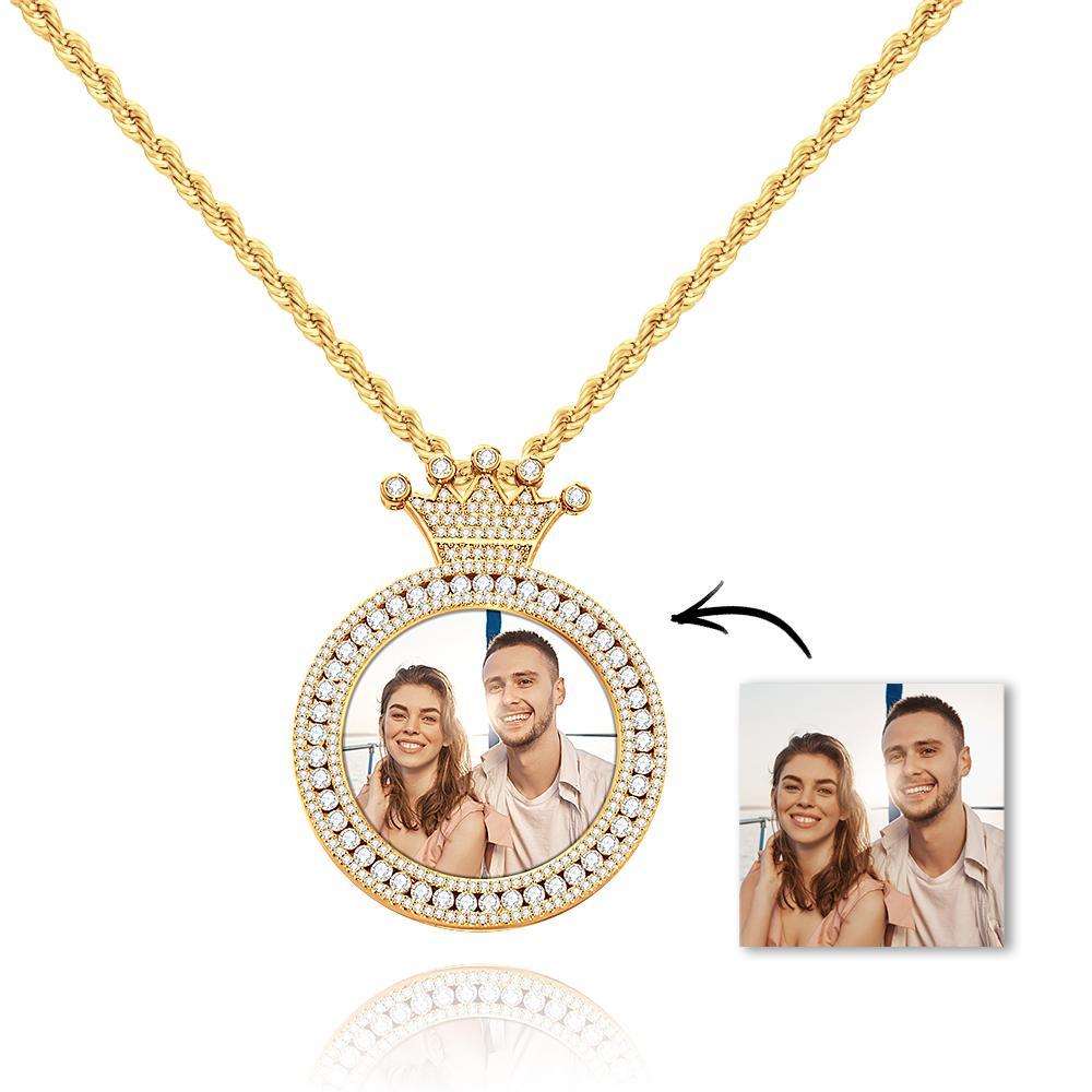 Kundenspezifische Foto-halskette Glänzendes Kronen-foto-halsketten-geschenk Für Frauen - soufeelde