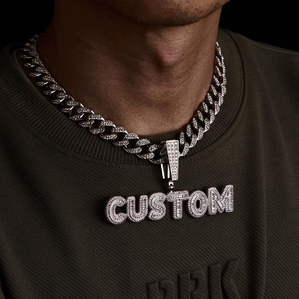 Personalisierte Buchstaben-herren-anhänger-halskette Mit Glitzernder Kubanischer Gliederkette, Schmuckgeschenk - soufeelde