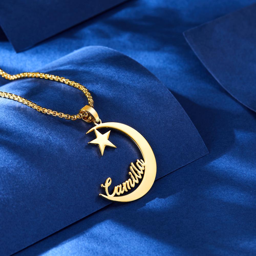 Benutzerdefinierte Gravierte Halskette Name Stern Mond Exquisite Geschenke - soufeelde