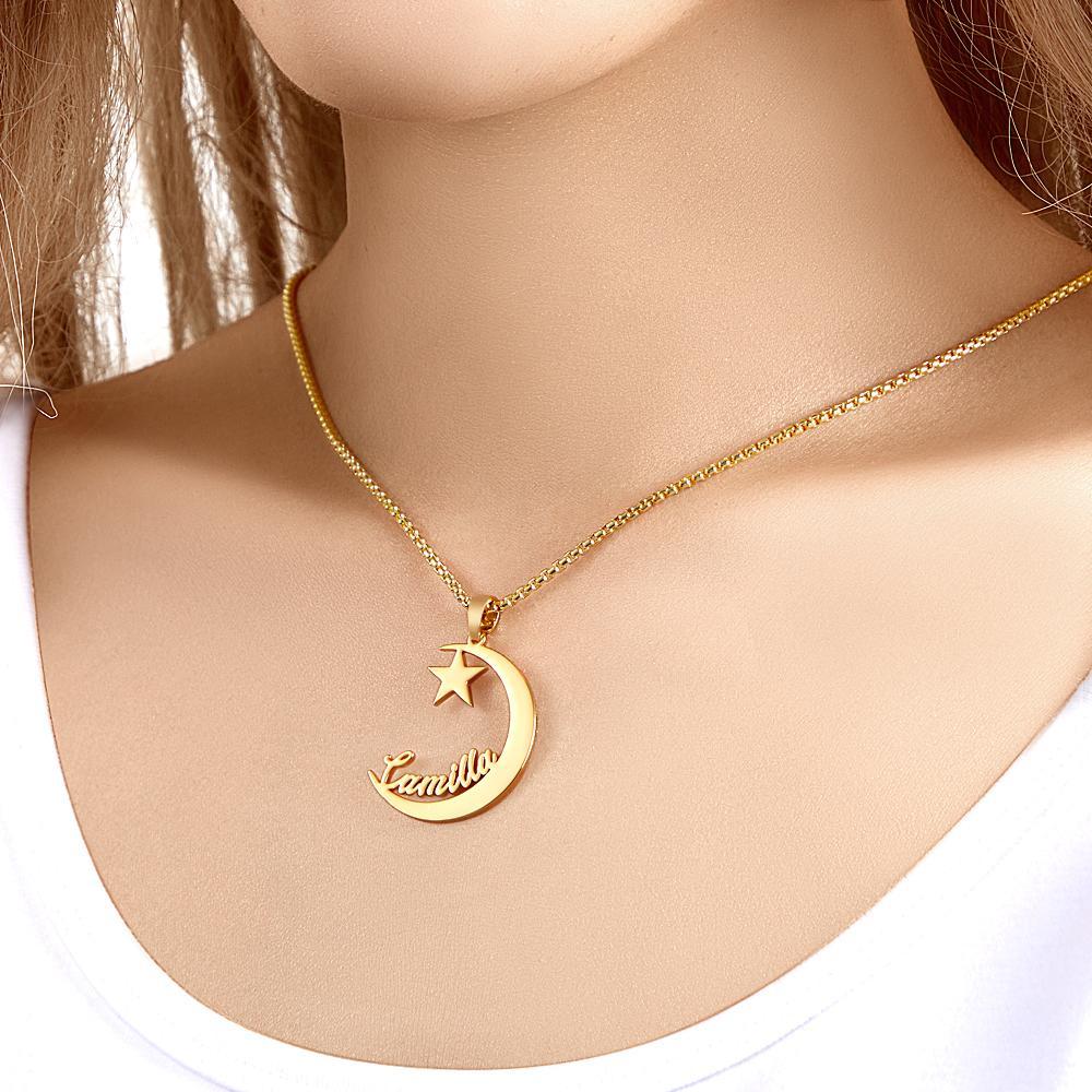 Benutzerdefinierte Gravierte Halskette Name Stern Mond Exquisite Geschenke - soufeelde