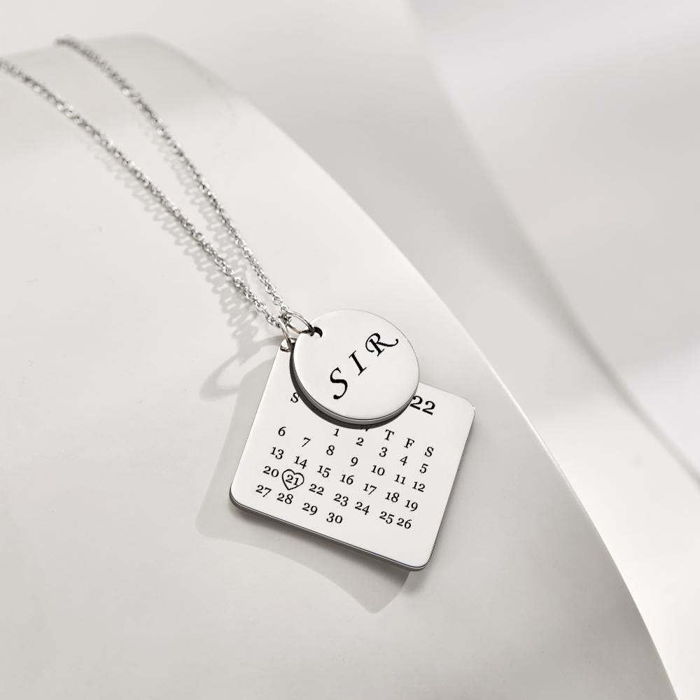Kundenspezifisch Gravierte Halskette Kundenspezifischer Datumskalender Gedenkgeschenke - soufeelde