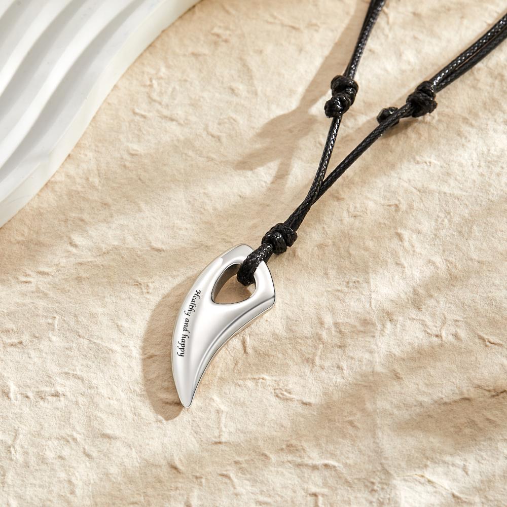 Benutzerdefinierte Gravierte Halskette Wolf Zähne Anhänger Halskette Geschenk Für Männer - soufeelde