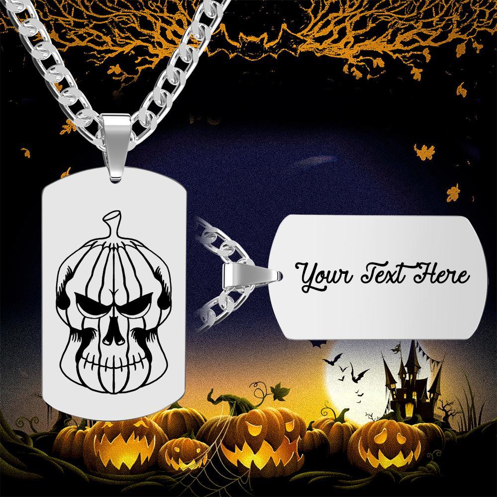 Benutzerdefinierte Gravur Halskette Kürbis Schädel Halloween Luxus Militärstil