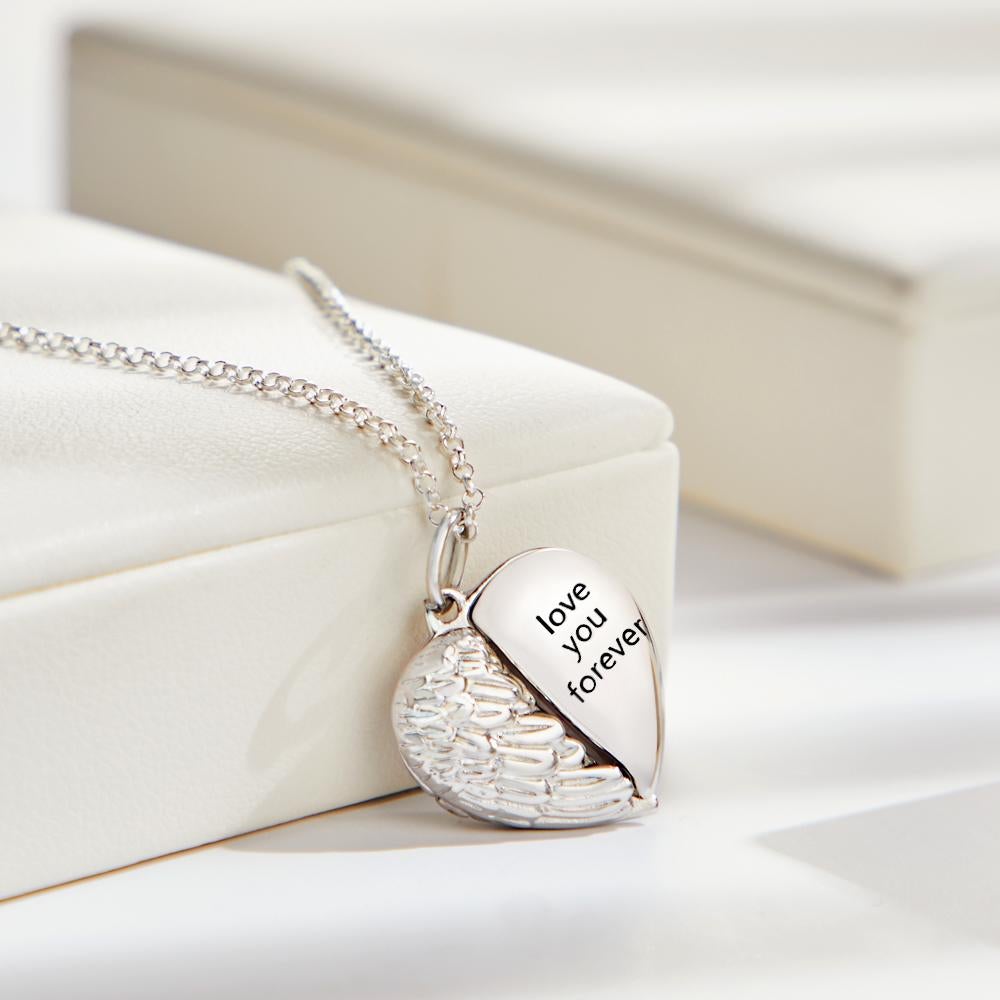 Individuell Gravierte Foto-halskette Herzf?rmige Flip Angel Wings Geschenke Für Paare - soufeelde