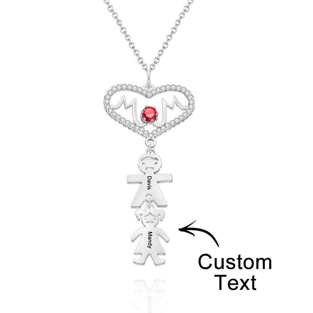 Benutzerdefinierte Gravierte Halskette Herzförmige Mutter Mit Kind Halskette Geschenk Für Mama - soufeelde