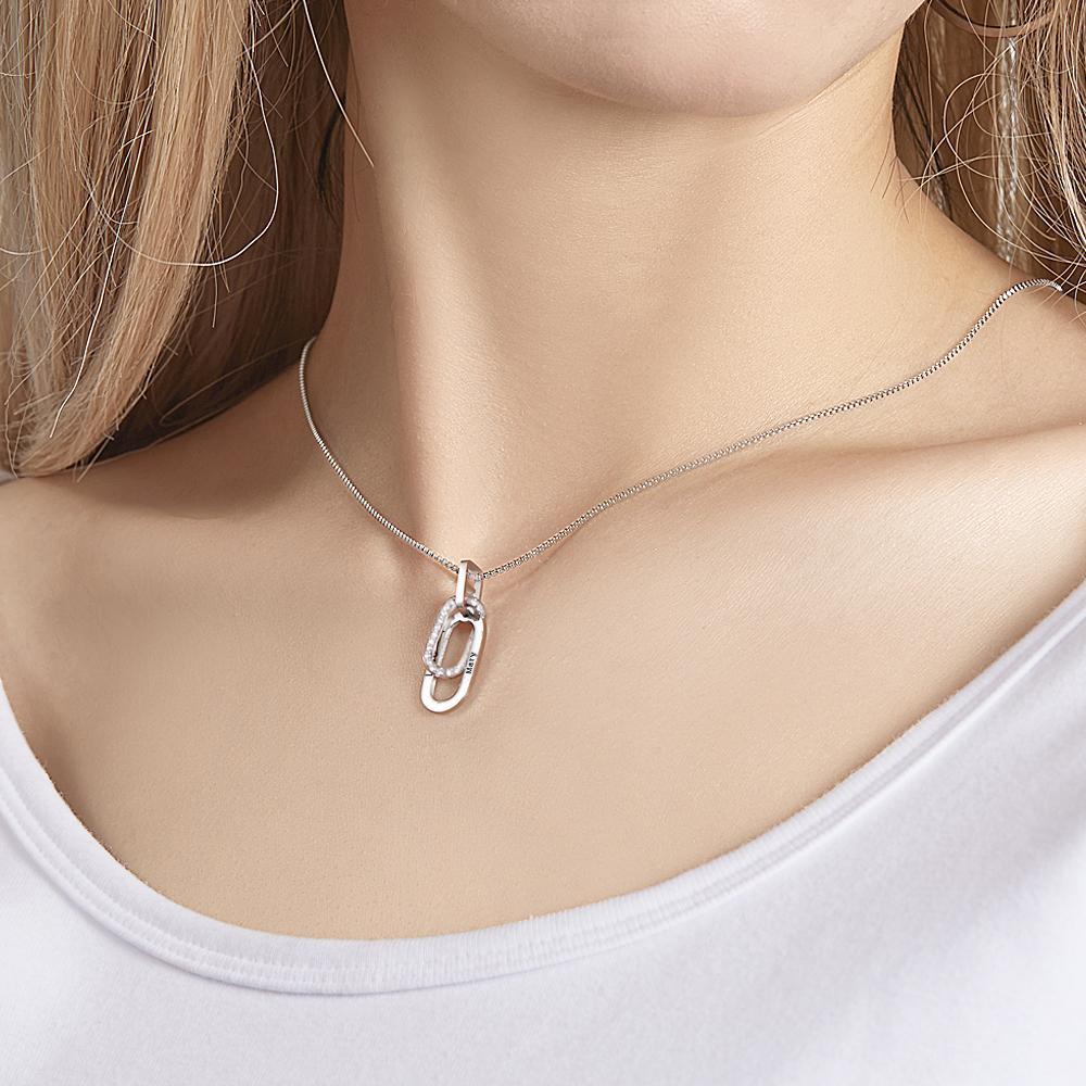 Benutzerdefinierte Gravierte Halskette Doppelring Halskette Kreatives Geschenk Für Frauen - soufeelde
