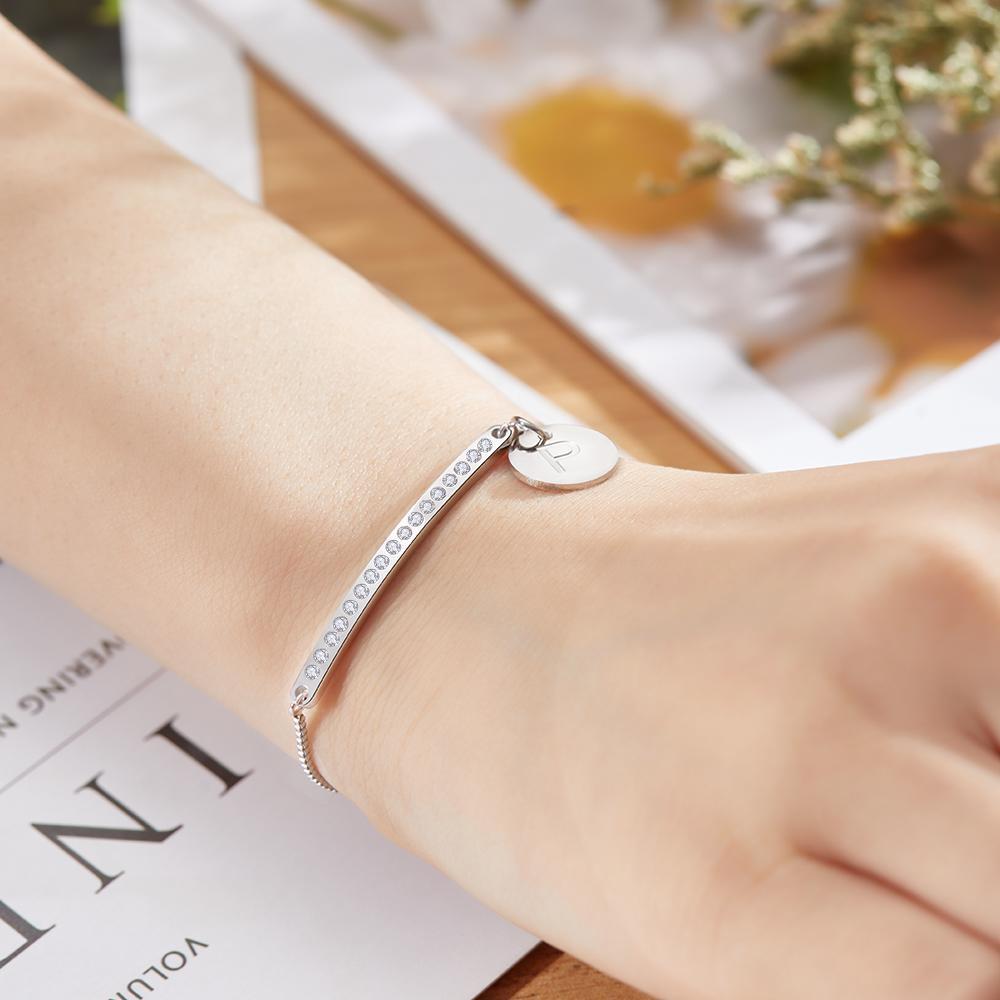Benutzerdefinierte Gravierte Strass Bar Armband Armband Mit Brief Geschenk Für Mädchen - soufeelde