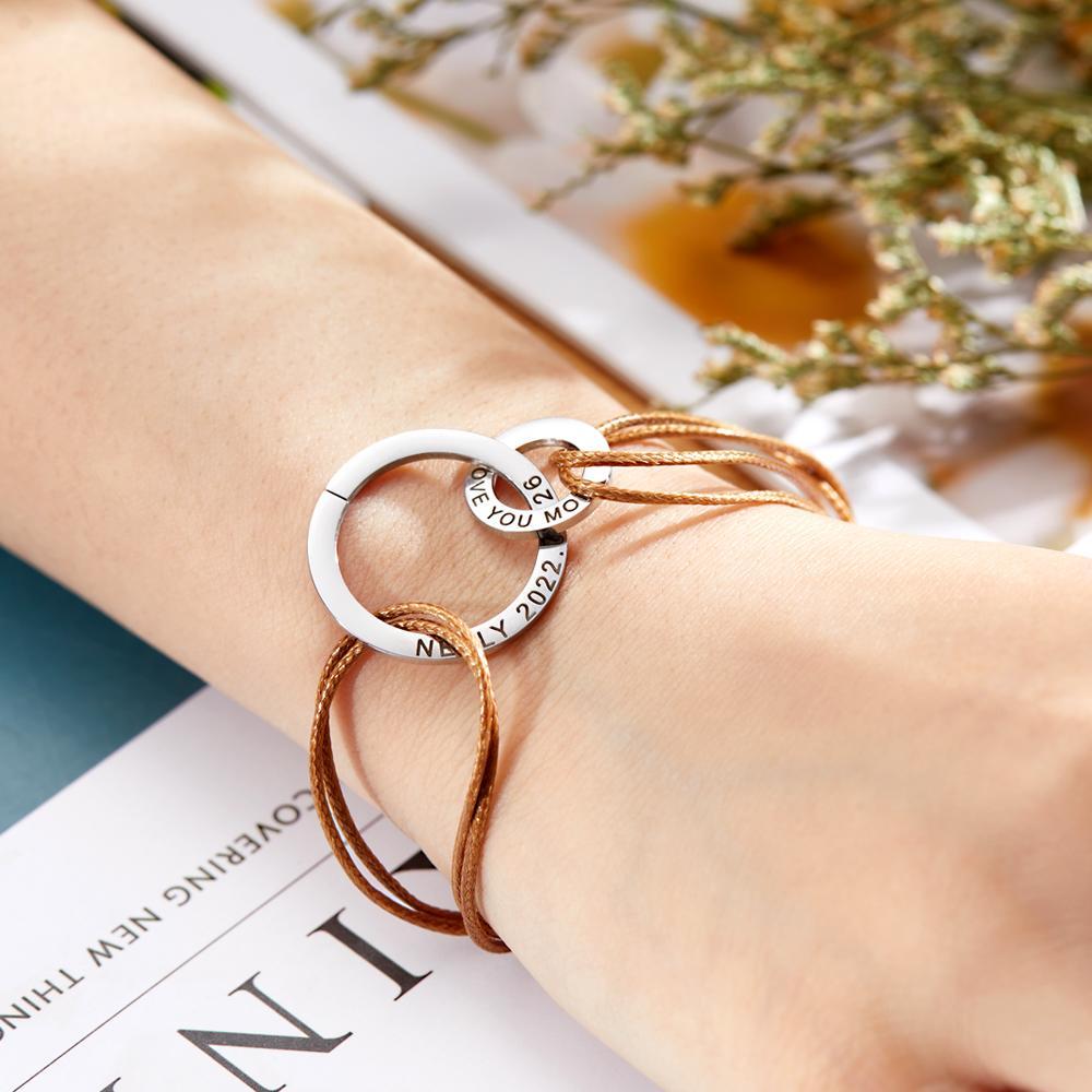 Benutzerdefinierte Gravierte Zwei Kreise Armband Personalisiertes Elegantes Armband Für Frauen - soufeelde