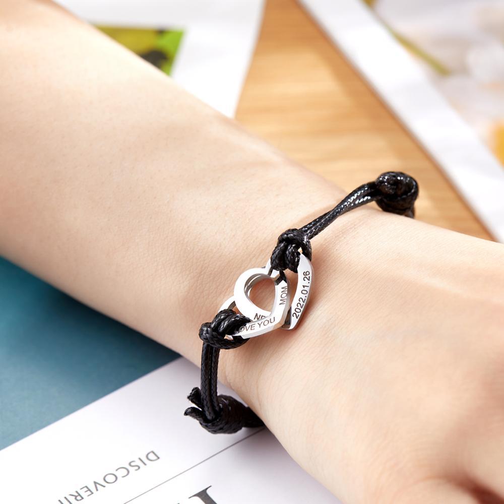 Benutzerdefinierte Graviert Zwei Liebesherzen Armband Personalisiertes Elegantes Armband Für Frauen - soufeelde