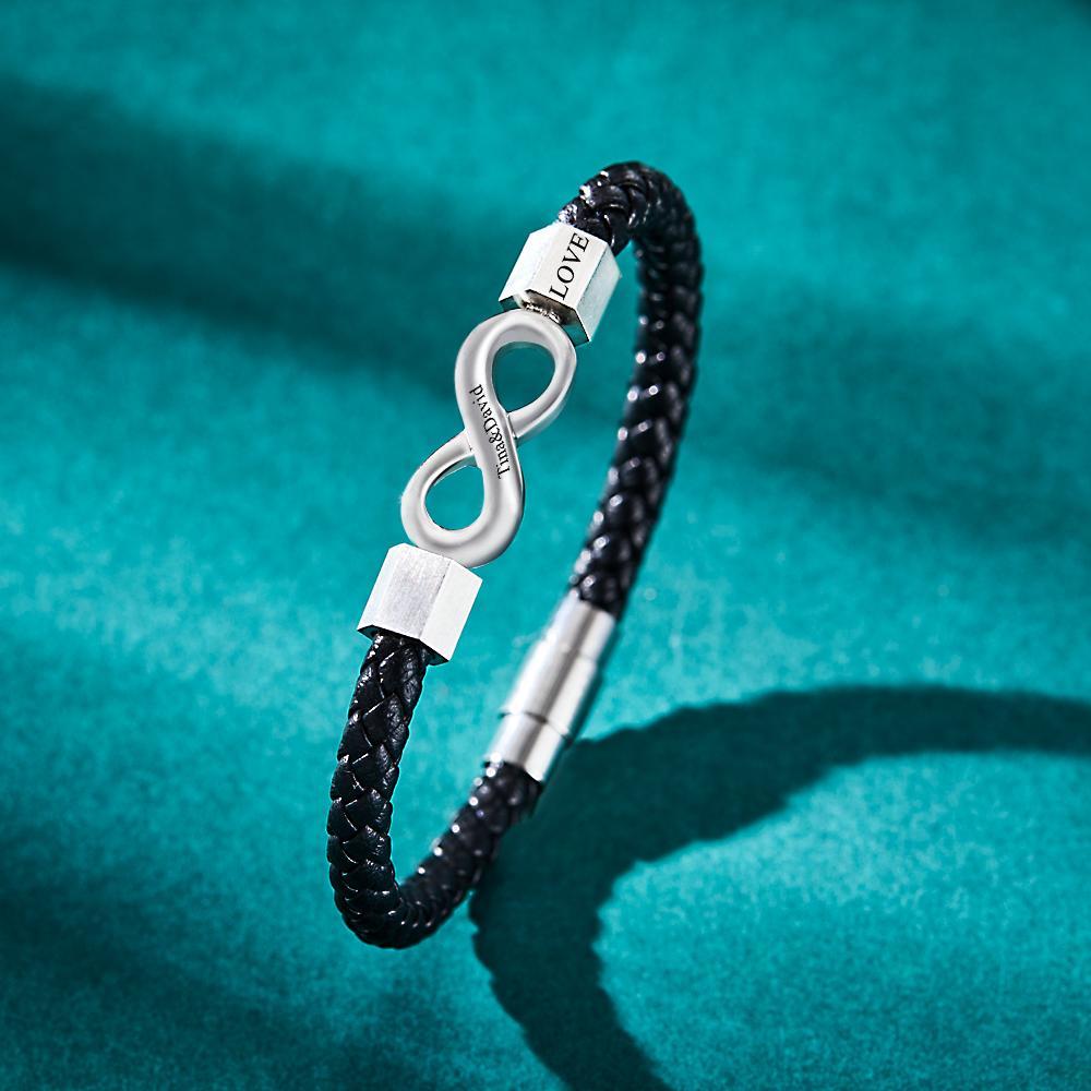 Benutzerdefinierte Gravierte Armband Infinity Lederarmband Geschenk Für Freund - soufeelde