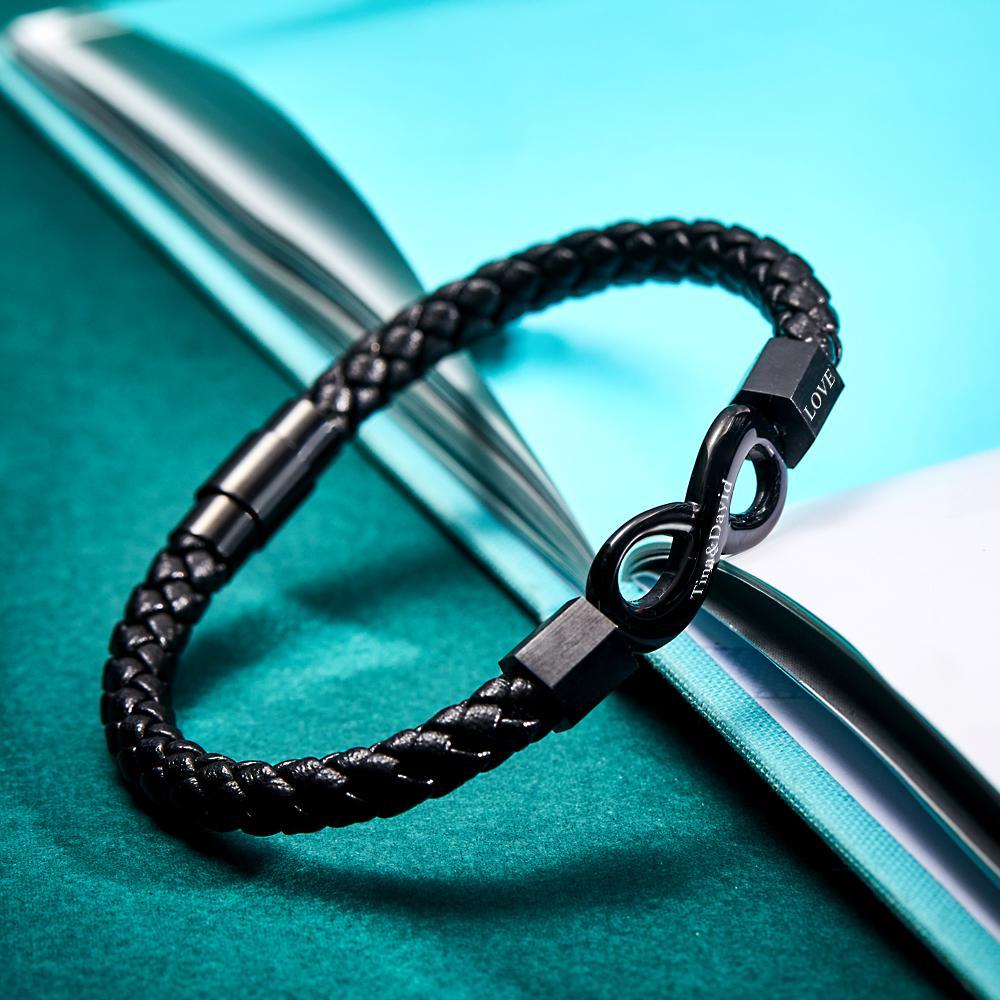 Benutzerdefinierte Gravierte Armband Infinity Lederarmband Geschenk Für Freund - soufeelde