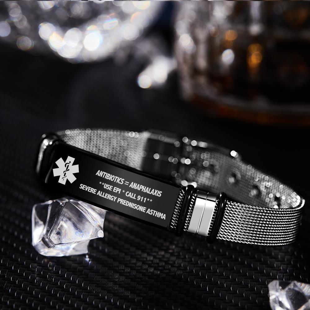 Personalisiertes Medizinisches Id-armband Mit Individueller Gravur, Alarmschmuck, Notfallkontakt, Vatertagsgeschenke Für Ihn - soufeede