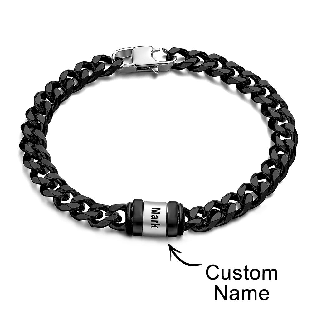 Personalisiertes Kubanisches Gliederarmband Mit 1–6 Namen Und Perlen Für Herren, Edelstahl, Individueller Schmuck Mit Lasergravur